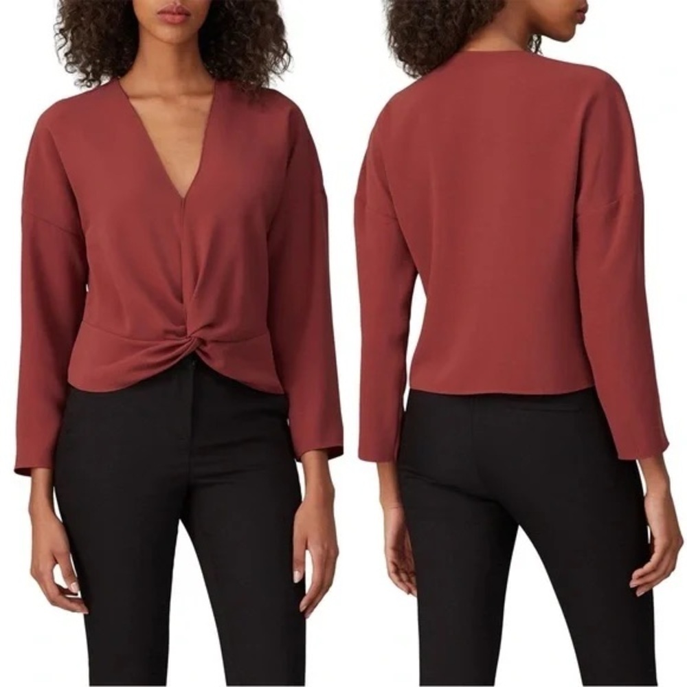 AMANDA UPRICHARD Rust Twist Front Blouse Top Shirt Designer S Halifax Deep V